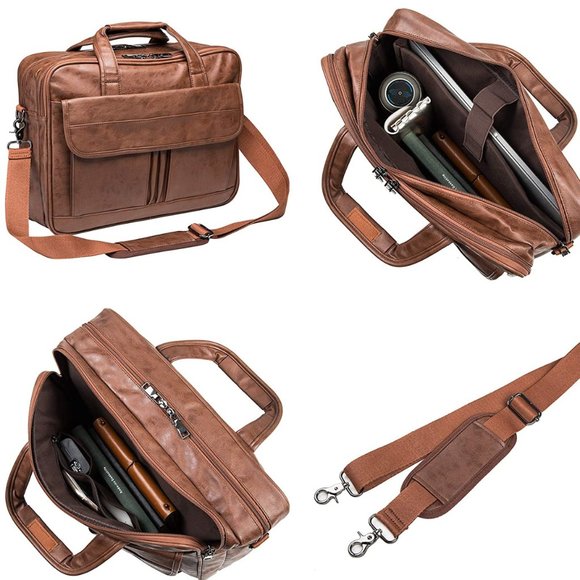 PU Leather Men's Briefcase - Travel Briefcase Handmade Messenger Bags Laptop Bag - Picture 2 of 5